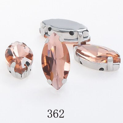 Yichuan  Horse Eye Navette Point Back Stones Metal Base Decorations For Clothes Sewn Rhinestones for Needlework Wedding Dress Crystal Jewelry for Crafts