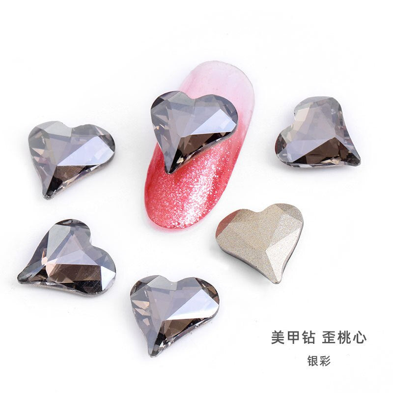 10pcs Rhinestones Nails Accessories Hearts Glass Parts Supplies Luxury Nail sticker Zircon Wholesale Crystals Glitters Jewelry