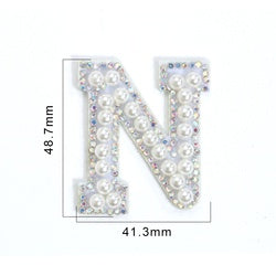 TonyBead 26 English Alphabet A-Z Pearl Letter Patches Rhinestone Patch Sewing On Patches Stripe Badge DIY Name