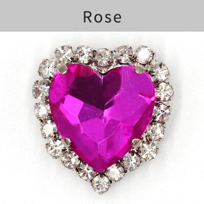 TonyBead kuku logam yang digunakan pada pakaian,heart Shape Glass Rhinestones With Claw Sew On Crystal Stone Metal Base Buckle For Clothes Strass Diamond Sewn Rhinestones