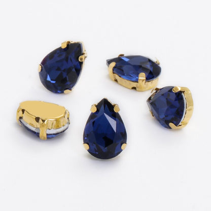 Yichuan Drop Rhinestone Sew-on Glass Golden Base Stones Crystal For Decoration and Crafts Clothes Sewn Rhinestones For Needlework