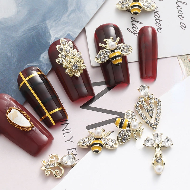 Nail Small Bee Alloy Bow Rhinestone Ornaments Metal Japanese Jewelry