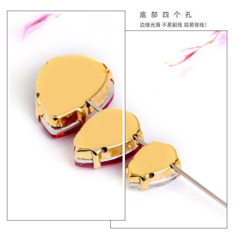 【ready stock】Yichuan Drop Rhinestone Sew-on Glass Golden Base Stones Crystal For Decoration and Crafts Clothes Sewn Rhinestones For Needlework