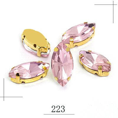 5*10/4*8mm 20pcs Gold bottom horse eye claw Rhinestones Manik Jahitan, Marquise/Leaf Shape Glass Rhinestones with Claw Stitched on Crystal Stones for Clothes Sewing Accessories