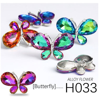 TonyBead 5Pcs Crafts Butterfly Rhinestone Appliques Jewelry Charms Handmade Trendy Glue on Glass Decorations Big Crystal AccessoriesBarang kemas，Kelengkapan
