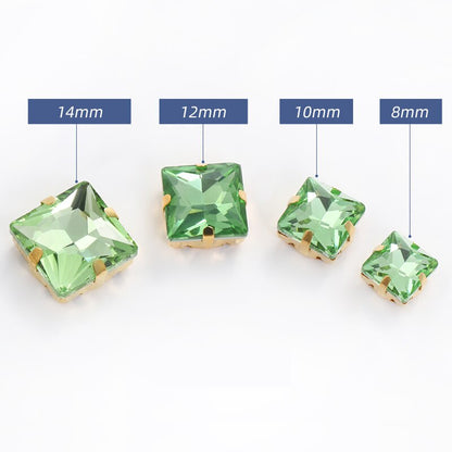 8/10mm 50PCS Square Shape Glass Rhinestones with Golden Claw Sew on Crystal Stone for Clothes Decoration Dress