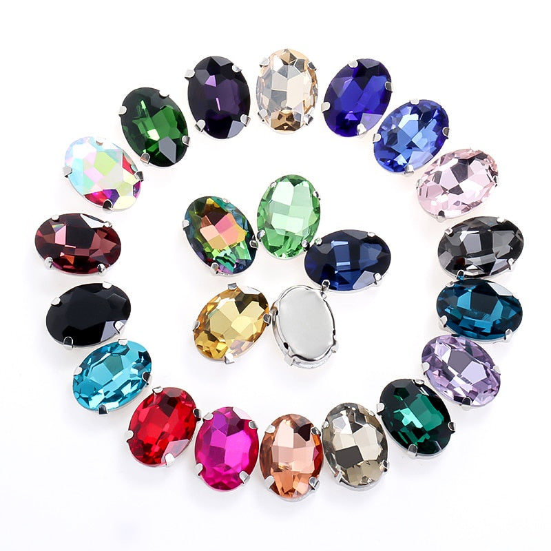 6*8/8*10mm Oval Shape Glass Rhinestones With Silver Sew On Crystal Stone Strass Diamond For Clothes Dress