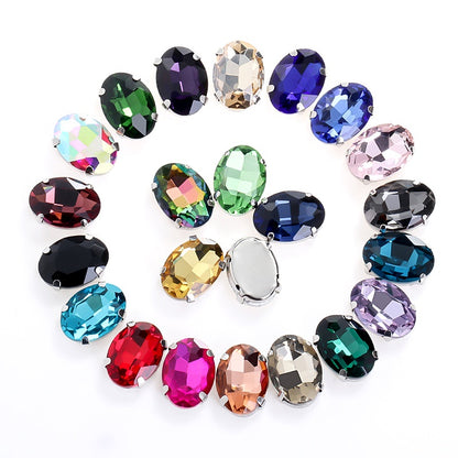 6*8/8*10mm Oval Shape Glass Rhinestones With Silver Sew On Crystal Stone Strass Diamond For Clothes Dress