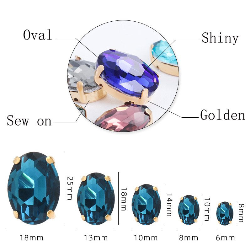 50pcs 6*8mm/8*10mm Oval Glass Rhinestones with Clawed Sewn Crystal Strass Diamond Clothes Rhinestones DIY