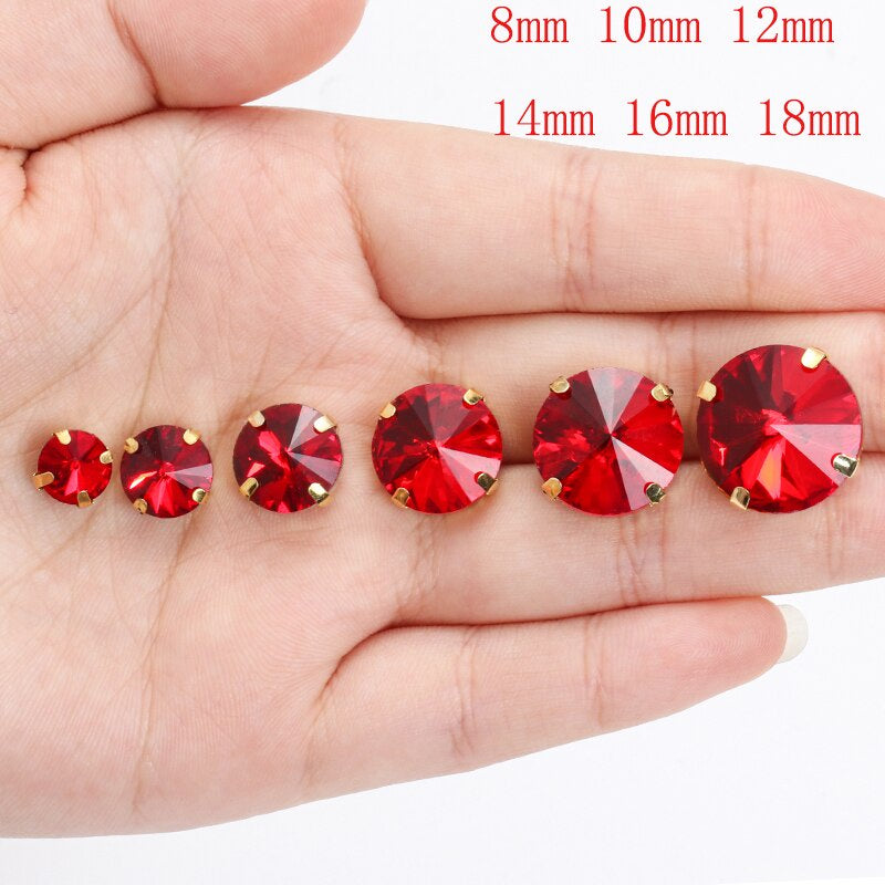 10/12mm Round Glass Rhinestones With Claw Sew On Crystal Stone Strass Diamond For Clothes Needlework DIY