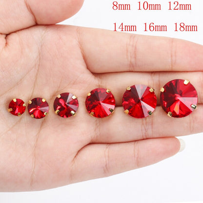 10/12mm Round Glass Rhinestones With Claw Sew On Crystal Stone Strass Diamond For Clothes Needlework DIY