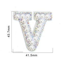TonyBead 26 English Alphabet A-Z Pearl Letter Patches Rhinestone Patch Sewing On Patches Stripe Badge DIY Name