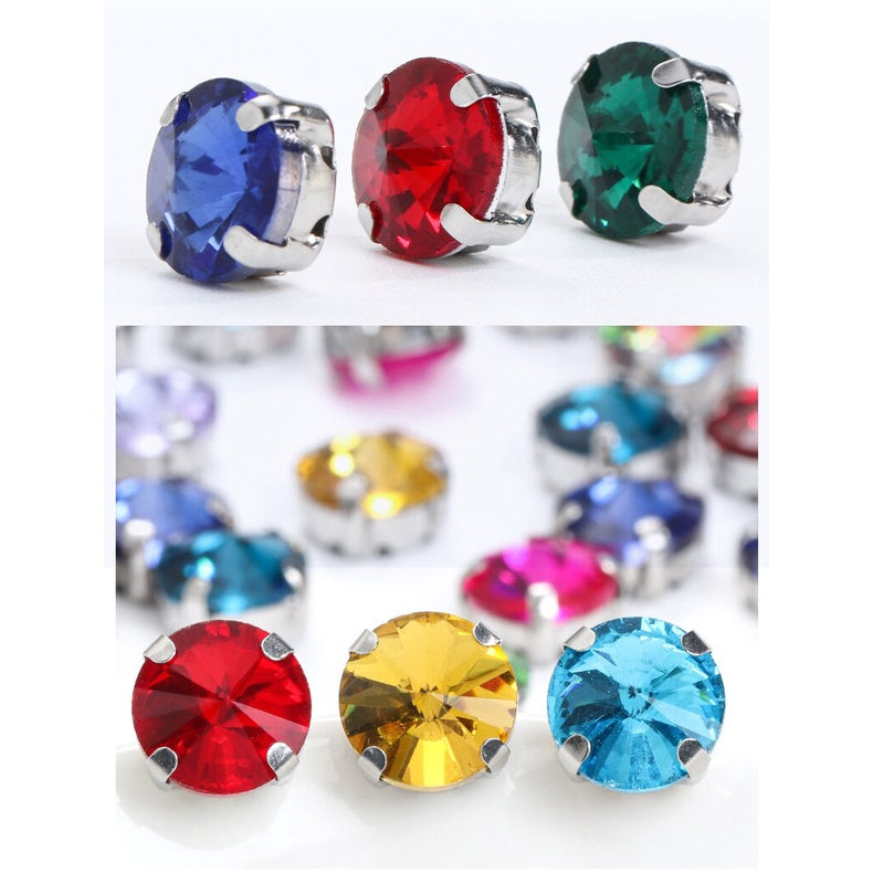 8/10/12/14/16/18mm Round Crystal with Silver Claw Glass Stone Sew on Rhinestone for Clothes Accessory