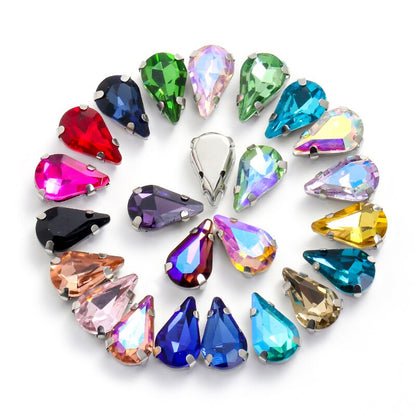 20pcs 5x8mm 6x10mm Drop Crystal Stone With silver bottom Rhinestone for Sewing on Clothes Sewn on Rhinestone for Needlework