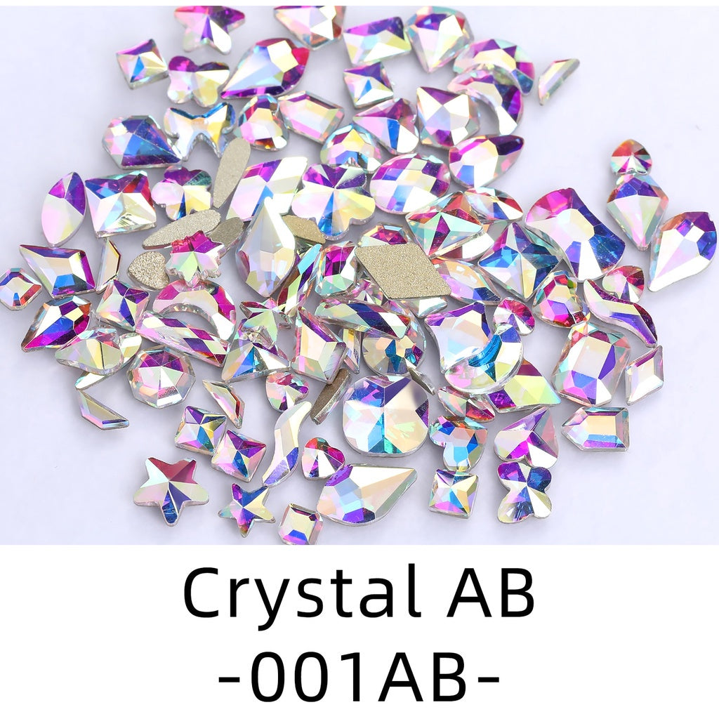 50pcs Flat Back Crystal Nail Parts Hearts 50 Pieces 3D Glass Rhinestones for Needlework Decoration Glitter Gems Design Fac