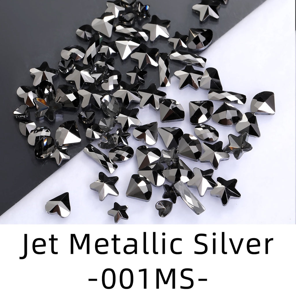 50pcs Flat Back Crystal Nail Parts Hearts 50 Pieces 3D Glass Rhinestones for Needlework Decoration Glitter Gems Design Fac