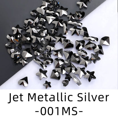 50pcs Flat Back Crystal Nail Parts Hearts 50 Pieces 3D Glass Rhinestones for Needlework Decoration Glitter Gems Design Fac