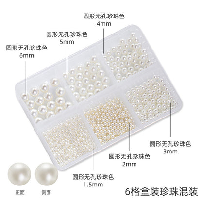6/12 Grids Mixed Colors Sizes Round Flat Back Press on Nail Charms Art Supplies Pearls Setting Beads for Jewelry Making