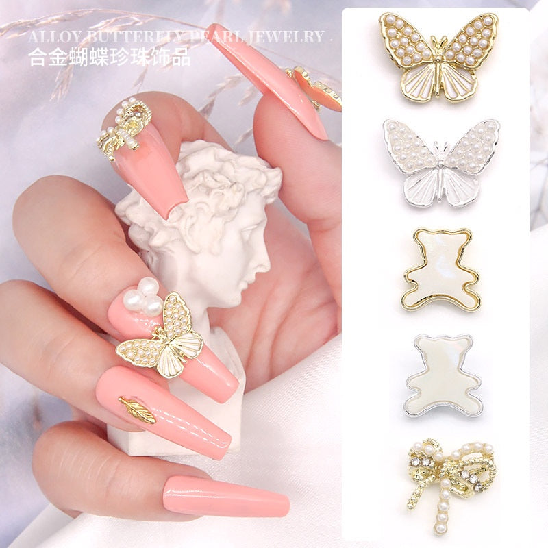 Luxury Quality Alloy Metal Crystal 3d Nail Fashion Alloy Gold Diy Nail Art Decorations Jewelry