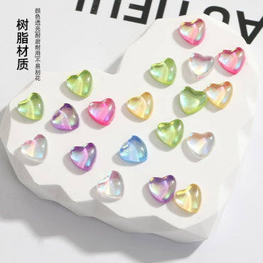 50PCS 4/6/8mm Resin Heart Mocha Fluorescent Nail Nail Patch  Ice Through Love Decoration