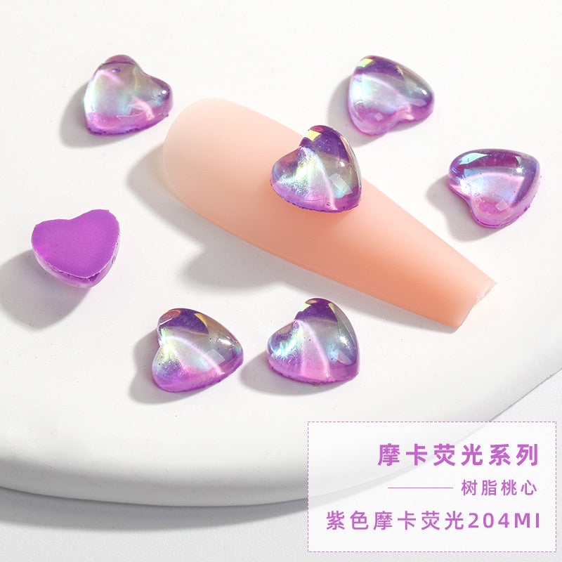 50PCS 4/6/8mm Resin Heart Mocha Fluorescent Nail Nail Patch  Ice Through Love Decoration