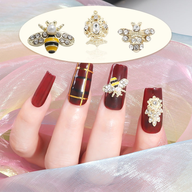 Nail Small Bee Alloy Bow Rhinestone Ornaments Metal Japanese Jewelry