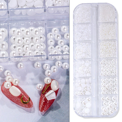 6/12 Grids Mixed Colors Sizes Round Flat Back Press on Nail Charms Art Supplies Pearls Setting Beads for Jewelry Making