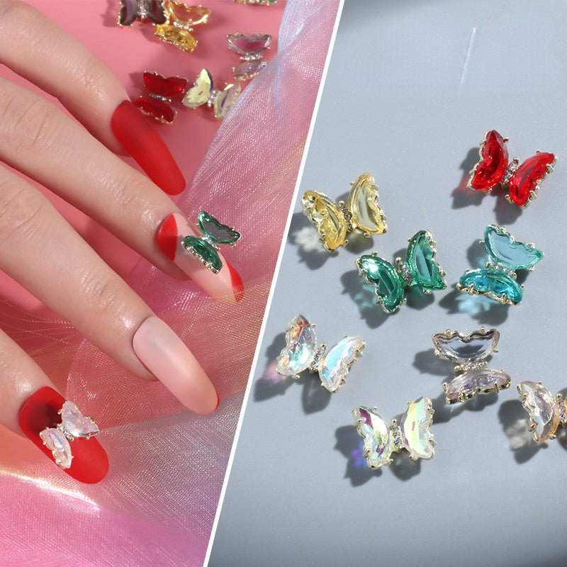 【2pcs】New Design Gem Designs Nail Butterfly Alloy Crystal Stones For Nail Art Decoration