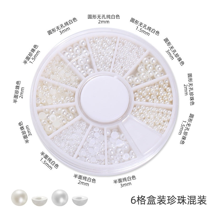 Nail Art Jewelry Boxed 12 Grid 6 Grid Mixed Nail Art Pearls Straight Hole No Hole Radius Pearl Set