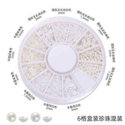 Nail Art Jewelry Boxed 12 Grid 6 Grid Mixed Nail Art Pearls Straight Hole No Hole Radius Pearl Set