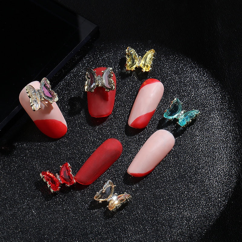 【2pcs】New Design Gem Designs Nail Butterfly Alloy Crystal Stones For Nail Art Decoration
