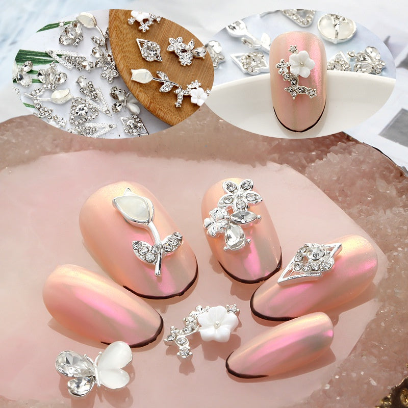 New Designs Ppearl Nail Art Salon Supplies Zircon Diy 3d Metal Alloy Nail Art Charms Stickers