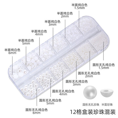 6/12 Grids Mixed Colors Sizes Round Flat Back Press on Nail Charms Art Supplies Pearls Setting Beads for Jewelry Making