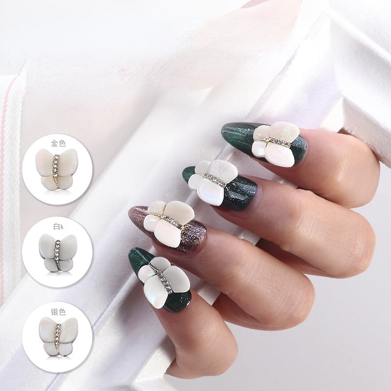 3PCS Alloy Nail Butterfly Japanese Cat's Eye Stone Multi-color 3D Nail Metal Nail Stickers Decoration