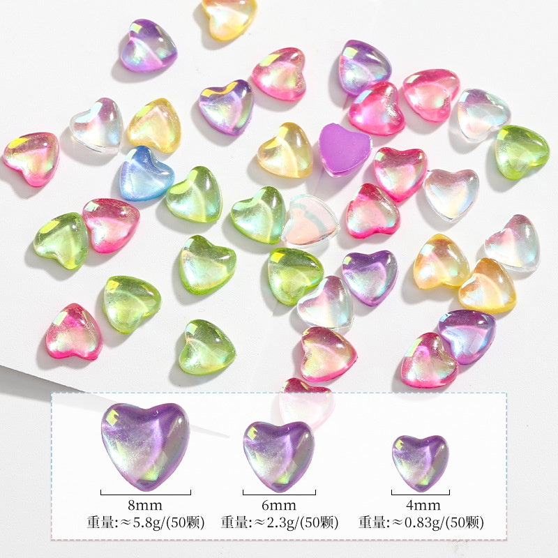 50PCS 4/6/8mm Resin Heart Mocha Fluorescent Nail Nail Patch  Ice Through Love Decoration