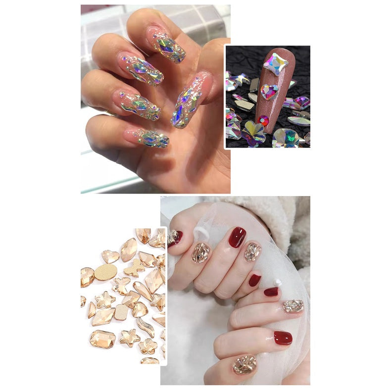 50pcs Flat Back Crystal Nail Parts Hearts 50 Pieces 3D Glass Rhinestones for Needlework Decoration Glitter Gems Design Fac