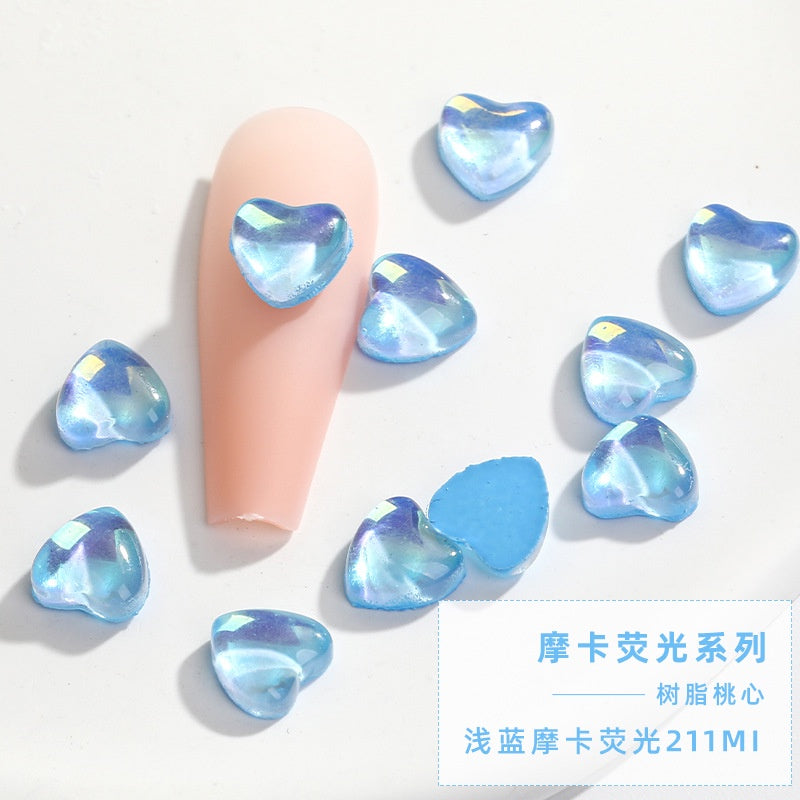 50PCS 4/6/8mm Resin Heart Mocha Fluorescent Nail Nail Patch  Ice Through Love Decoration