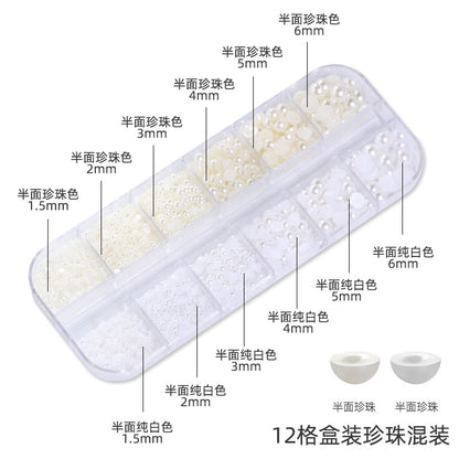 Nail Art Jewelry Boxed 12 Grid 6 Grid Mixed Nail Art Pearls Straight Hole No Hole Radius Pearl Set
