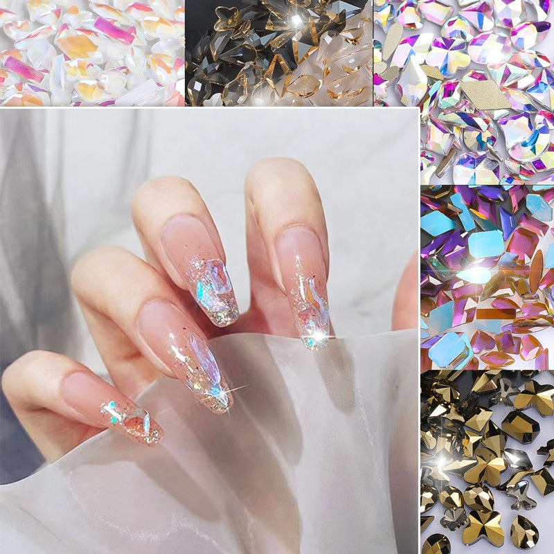 50pcs Flat Back Crystal Nail Parts Hearts 50 Pieces 3D Glass Rhinestones for Needlework Decoration Glitter Gems Design Fac