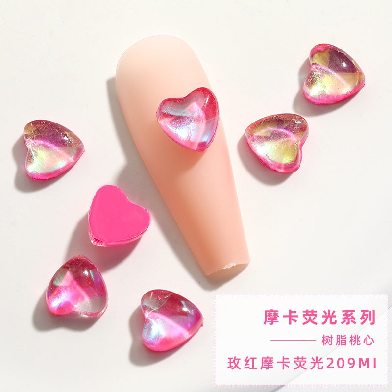 50PCS 4/6/8mm Resin Heart Mocha Fluorescent Nail Nail Patch  Ice Through Love Decoration
