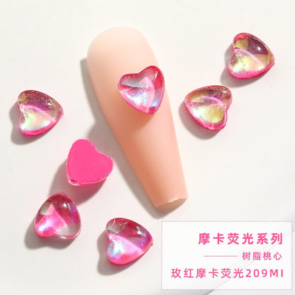 50PCS 4/6/8mm Resin Heart Mocha Fluorescent Nail Nail Patch  Ice Through Love Decoration