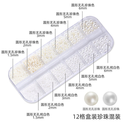 Nail Art Jewelry Boxed 12 Grid 6 Grid Mixed Nail Art Pearls Straight Hole No Hole Radius Pearl Set