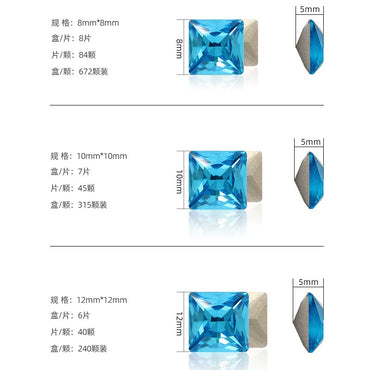 8mm Square Shape Crystal Fashion Explosion K9 High Quality K9 Nail Art Rhinestone Nail Decoration Glass Material
