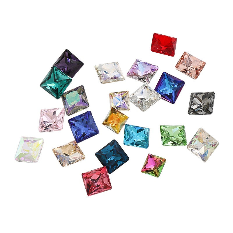 8mm Square Shape Crystal Fashion Explosion K9 High Quality K9 Nail Art Rhinestone Nail Decoration Glass Material