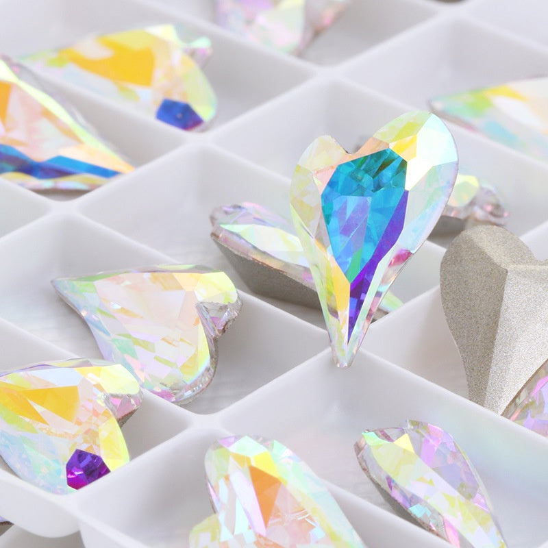 Crystal K9 Sweet Heart Point Back 15mm Ab Heart K9 Crystal Rhinestones For Nail Decorations