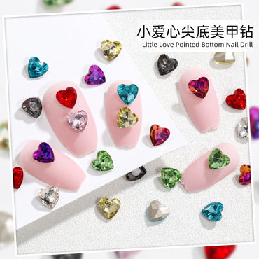 10pcs Heart Shape Pointback Glass Rhinestone For Garment Decoration Nail Art Rhinestone