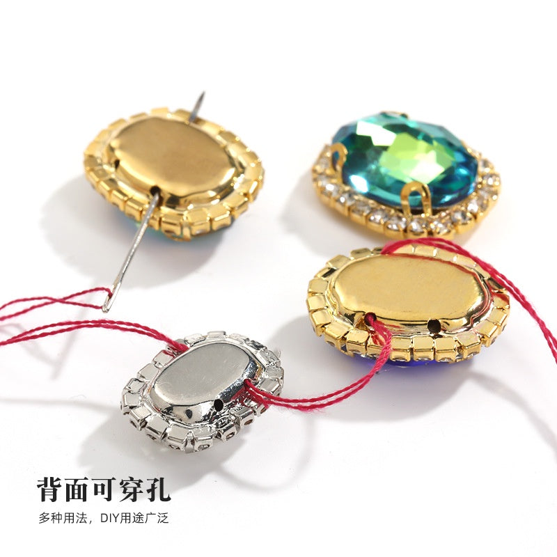 10pcs Oval Crystal Rhinestone Plating Color Buckle Hand Stitched Clothes Accessories Gold Backing Crystal DIY Clothing Suitcase Handmade