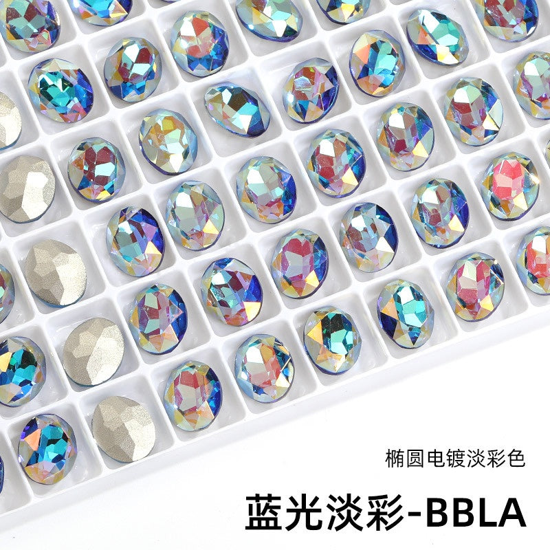 Pastel Color Oval Coated Electroplated Pointed Bottom Nail Art Diamond Special-shaped DIY Glass