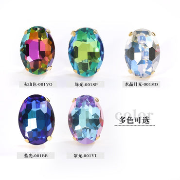 10*14mm/13*18mm Oval Four-corner Claw Rhinestone Electroplated Color Hand-sewn Crystal Glass Crystal DIY Clothing Accessories