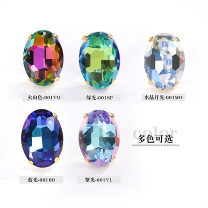 10*14mm/13*18mm Oval Four-corner Claw Rhinestone Electroplated Color Hand-sewn Crystal Glass Crystal DIY Clothing Accessories